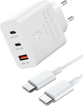 65W PD Power Adaptor Trio 3-Ports with USB-C to USB-C Cable White