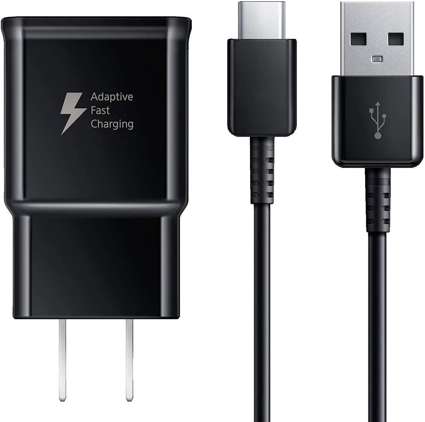 Travel Adapter with USB-A to USB-C Cable Black