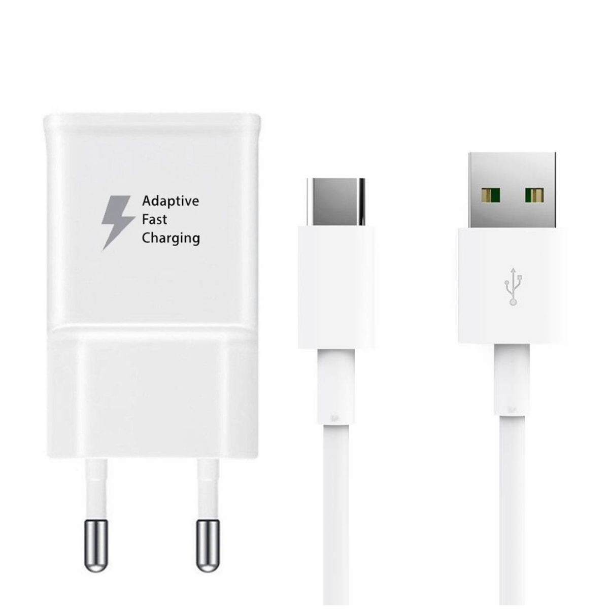 Travel Adapter with USB-A to USB-C Cable White
