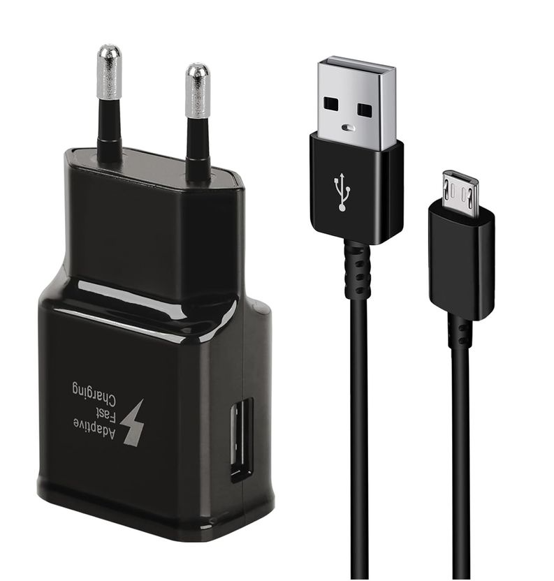 Travel Adapter with USB-A to Micro Cable Black