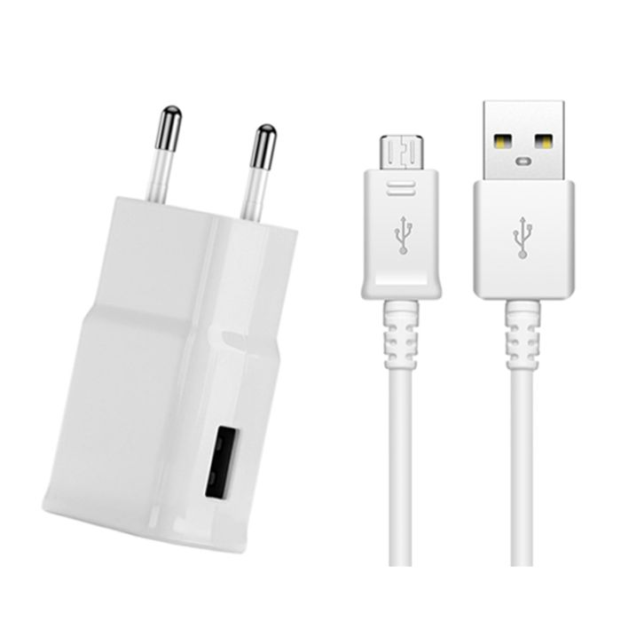 Travel Adapter with USB-A to Micro Cable White
