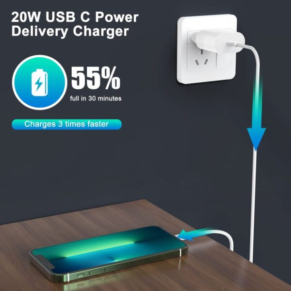 20W PD Fast Charger For iPhone with USB-C to Lightning Cable - Image 5