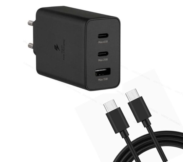 65 WATT Super Fast charger 2x C Port 1x USB port with Type C Cable - Image 4