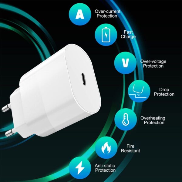 20W PD Fast Charger For iPhone with USB-C to Lightning Cable - Image 2