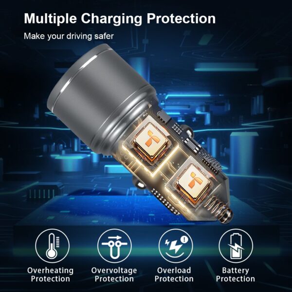38W Dual Car Charger USB and Type-C Port - Silver (Generic) - Image 3
