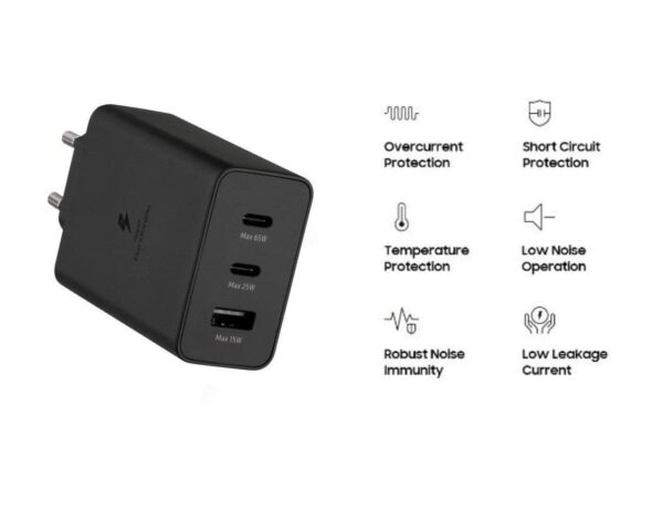 65 WATT Super Fast charger 2x C Port 1x USB port with Type C Cable - Image 2