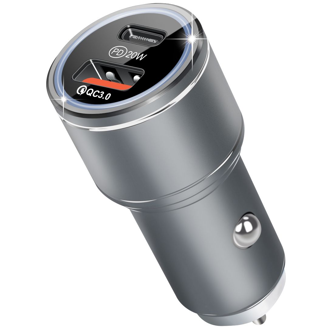 38W Dual Car Charger USB and Type-C Port - Silver (Generic)