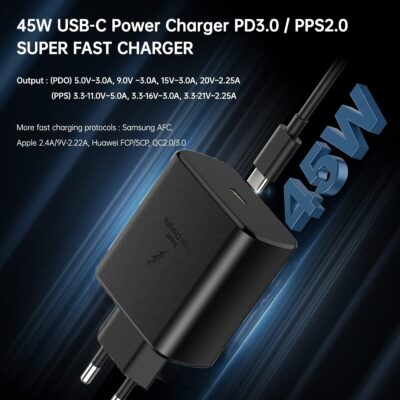 45W PD Fast Charger For Android with USB-C to USB-C Cable  Black<br> (Generic) - Image 2