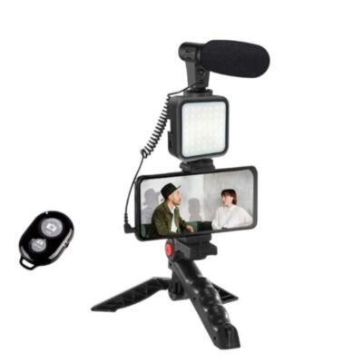 Professional Vlogging Kit with Tripod, LED Light & Microphone