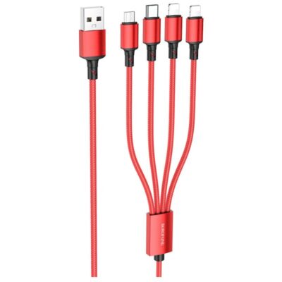BOROFONE 4-in-1 Fast Charging Cable – Lightning, Micro-USB, Dual USB-C, 1m Nylon Braided