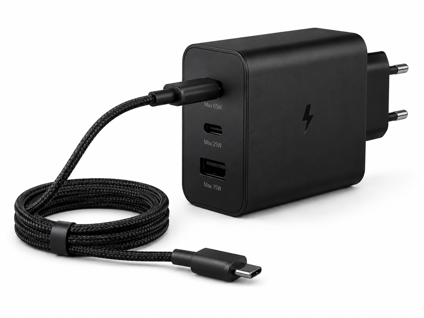 65W 3-Port Fast Charger with USB-C Cable - Image 3